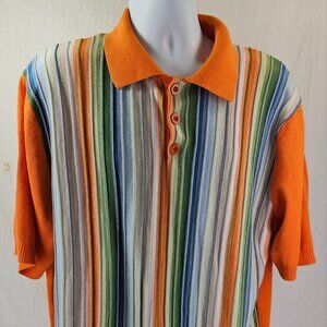Inserch Shirt Mens 3XL Orange Multicolored Striped Short Sleeve Polo Colorful